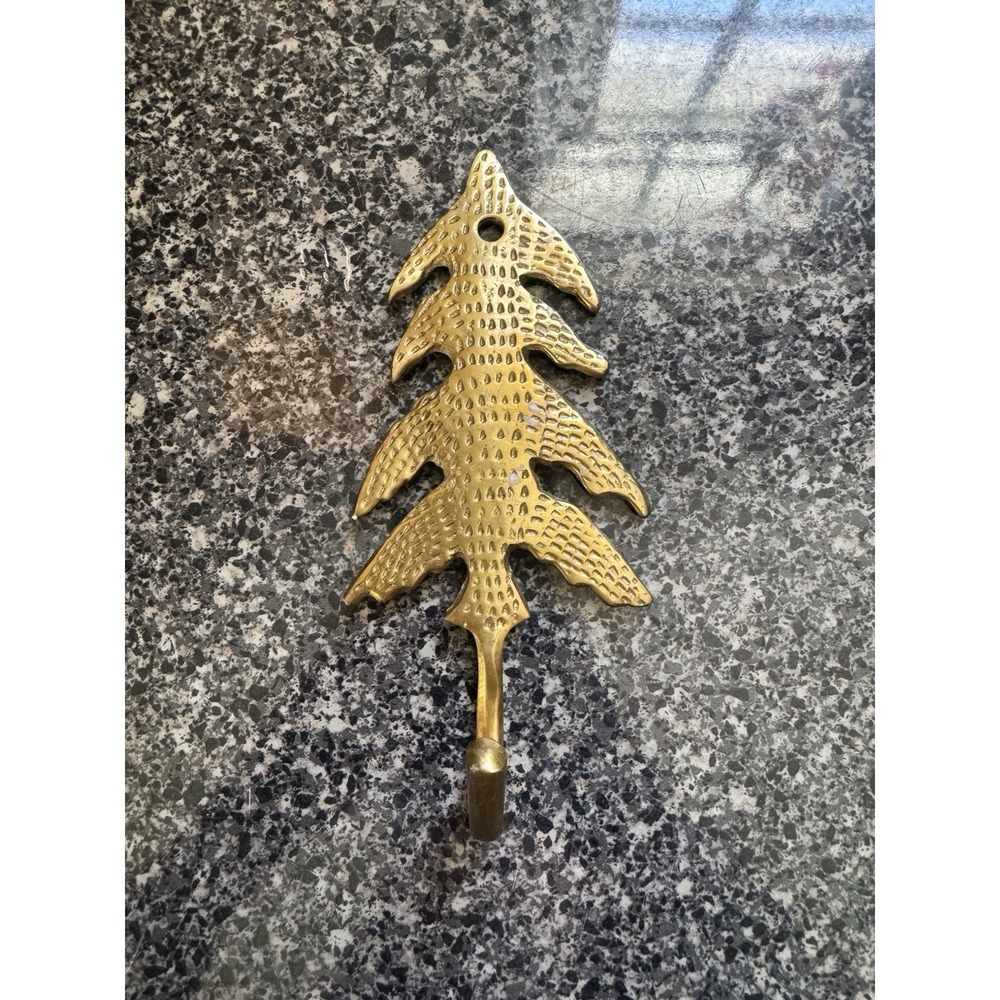 VTG Brass Christmas Tree Hook Coat Stocking Wreath 6 3/8"H X 3‎ 1/8"W Everyday